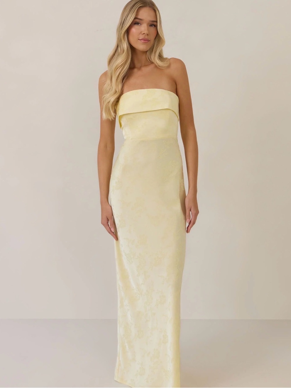 Park & Fifth Strapless Pale Yellow Column Gown
